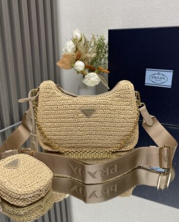 PRADA 1BH204 Handmade Raffia Woven Women'S Bag