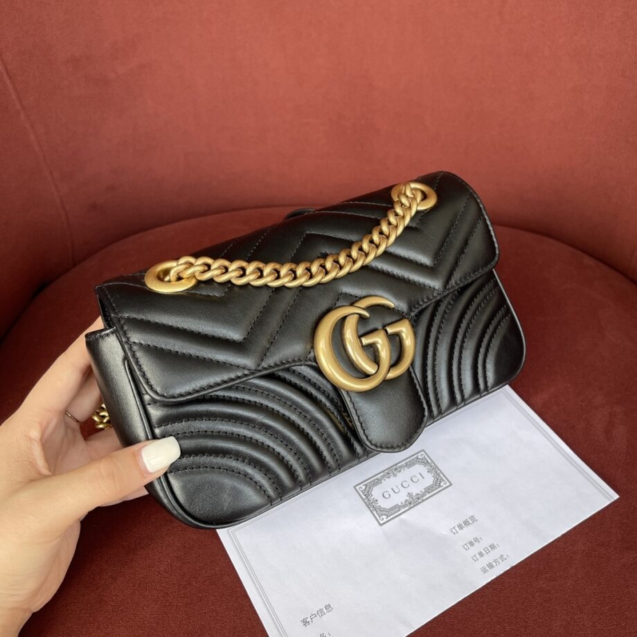 Gucci 446744 Black GG Marmont Mini Shoulder Bag