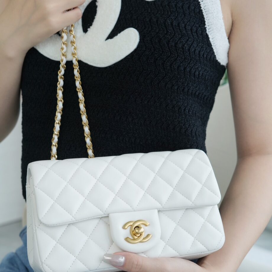 Chanel Chanel Black & White Hardware Italy Imported Lambskin Mini Classic Handbag