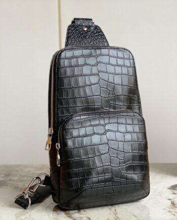 Louis Vuitton Full Leather Black Crocodile Pattern Men'S Avenue Sling Bag Chest Bag Series