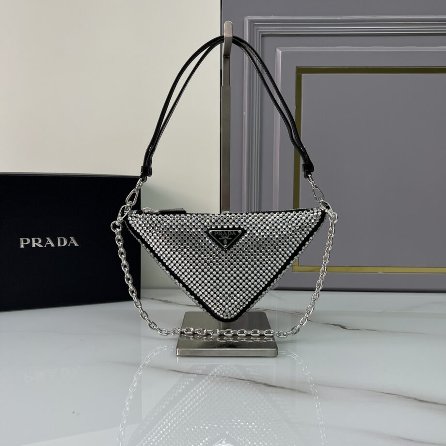 PRADA 1BC190 Prada Triangle Satin Mini-Bag With Crystals