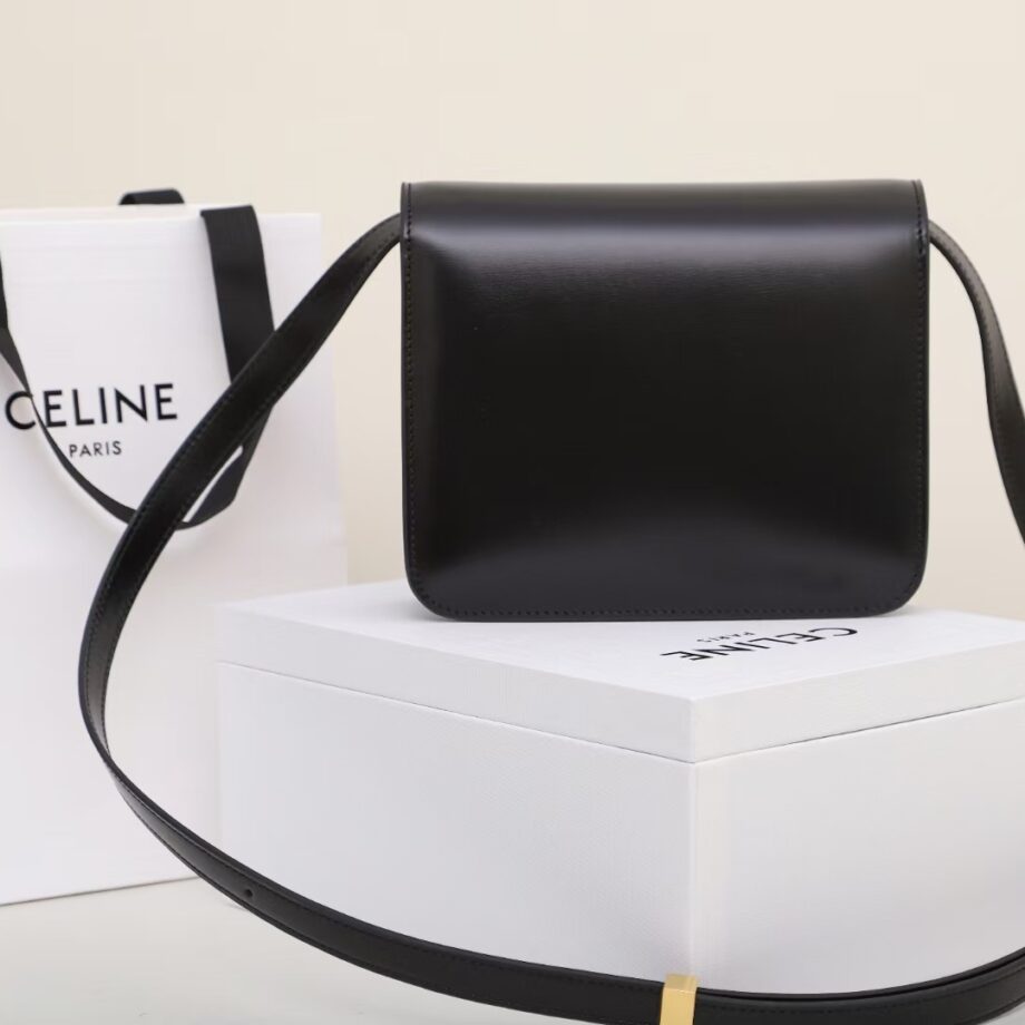 celine black 192523 tea classic bag in box calfskin