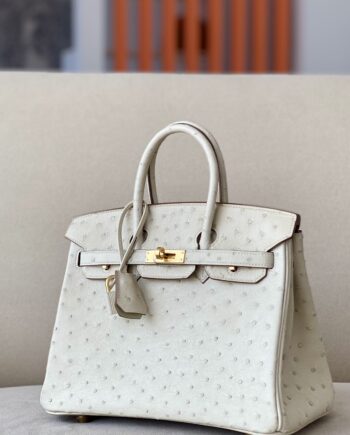 HermèS Birkin25 Wool White Handmade Ostrich Skin Birkin 25Cm