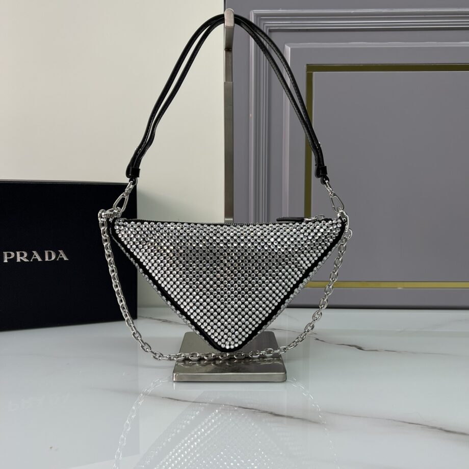 PRADA 1BC190 Prada Triangle Satin Mini-Bag With Crystals