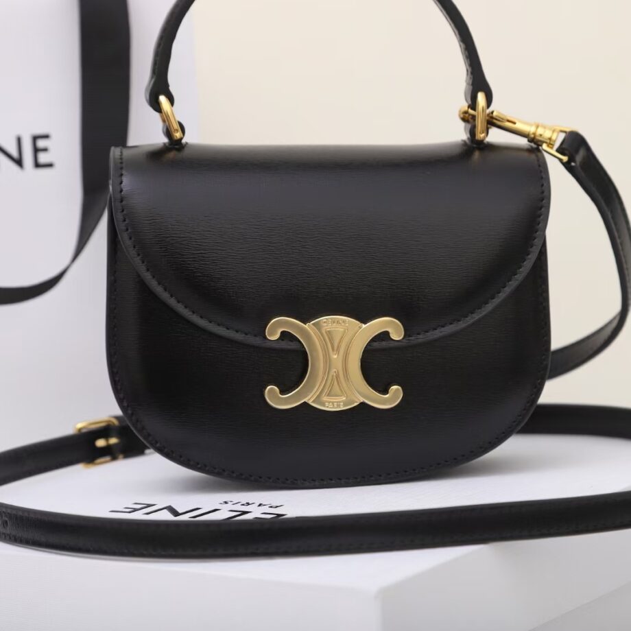 celine 10l063 black mini besace triomphe saddle bag