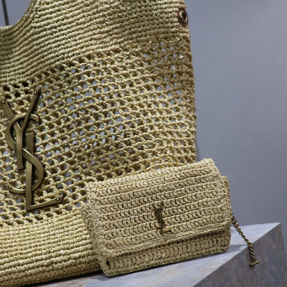 YSL 698651 Raffia Woven Shopping Bag