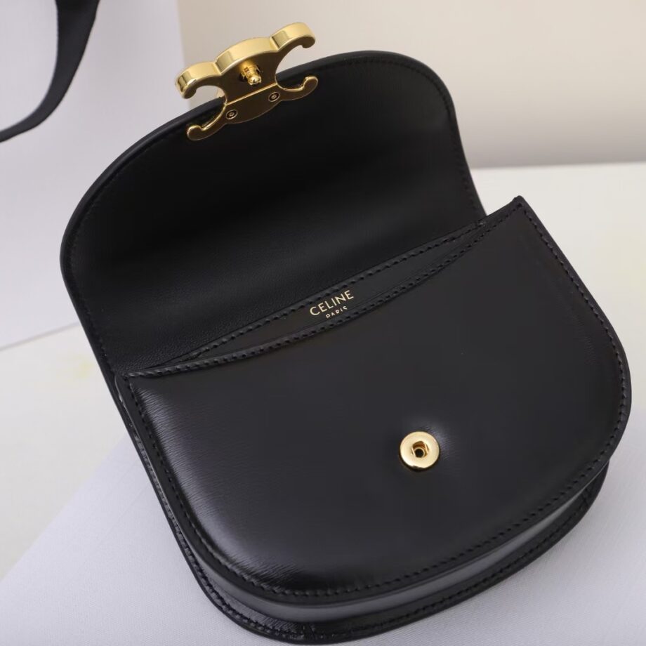 celine 10l063 black mini besace triomphe saddle bag