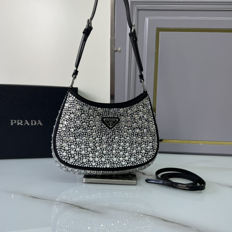 PRADA 1BC169 Black Cleo Satin Bag With Crystals