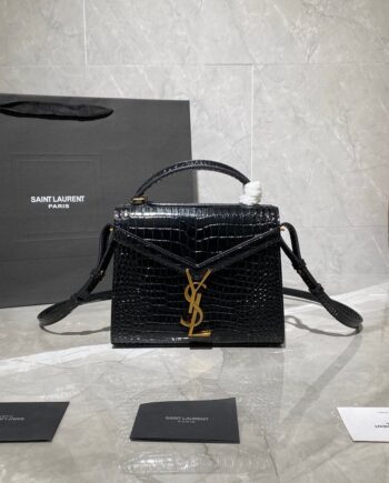 YSL 602716 Black Cassandra Mini Crocodile Pattern Handbag