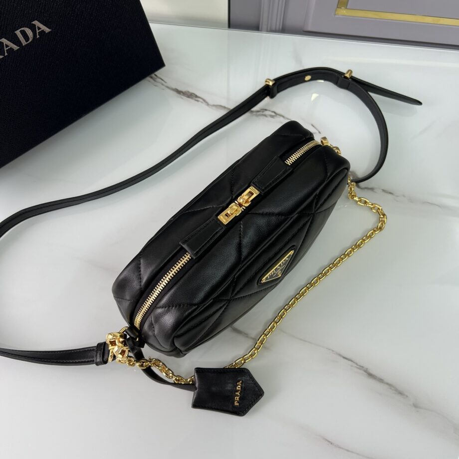 PRADA 1BH197 Black Quilted Leather Camera Bag