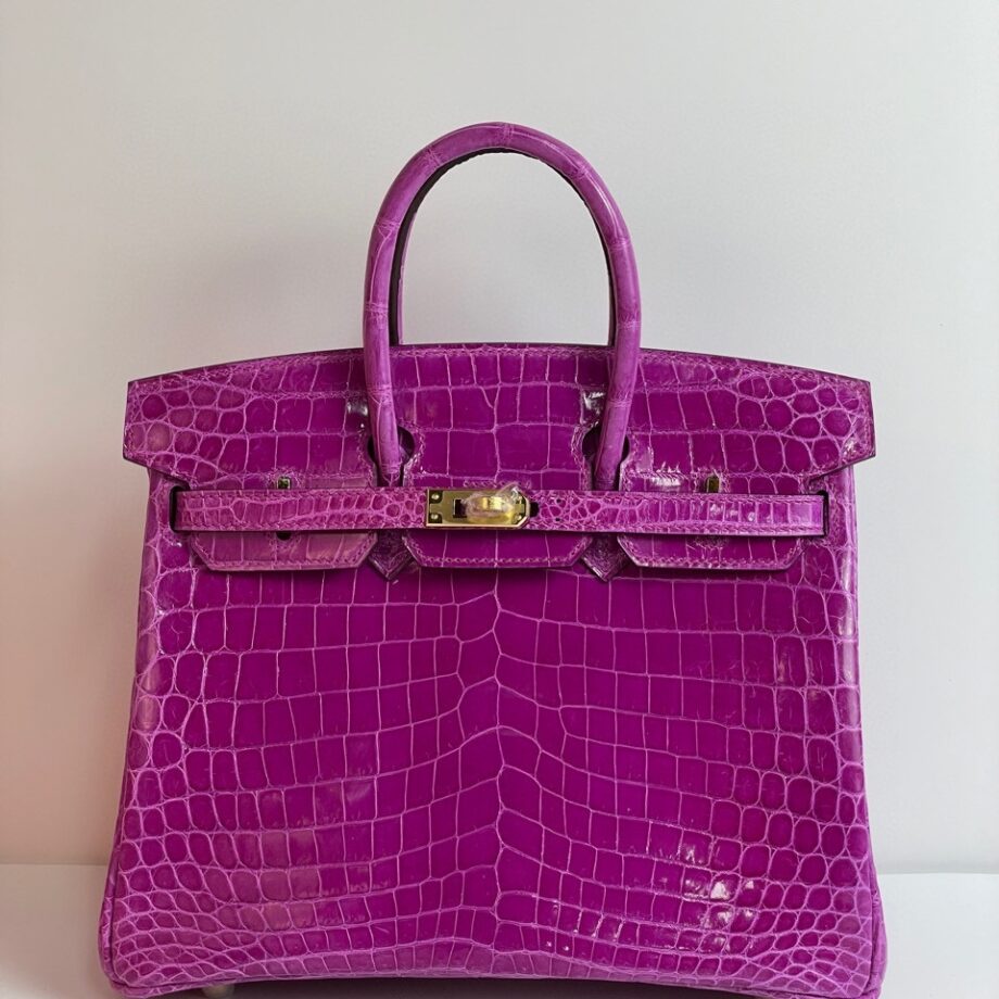 HermèS Birkin25 Purple Nile Crocodile Gold Hardware Handmade Sewing Birkin25