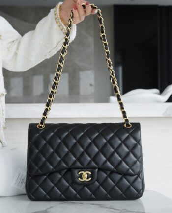 Chanel Black & Gold Hardware Italian Gaiera Lambskin Large Classic Handbag