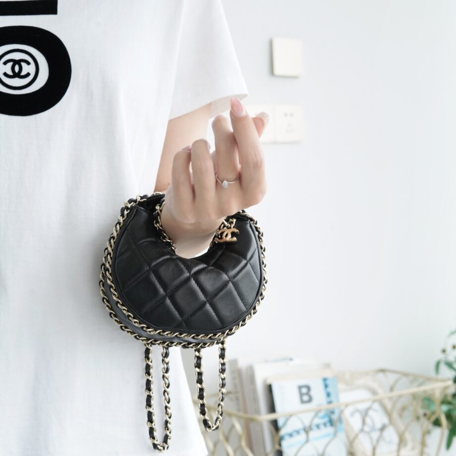 Chanel 23P Black Small Italian Imported Lambskin Hobo Bag