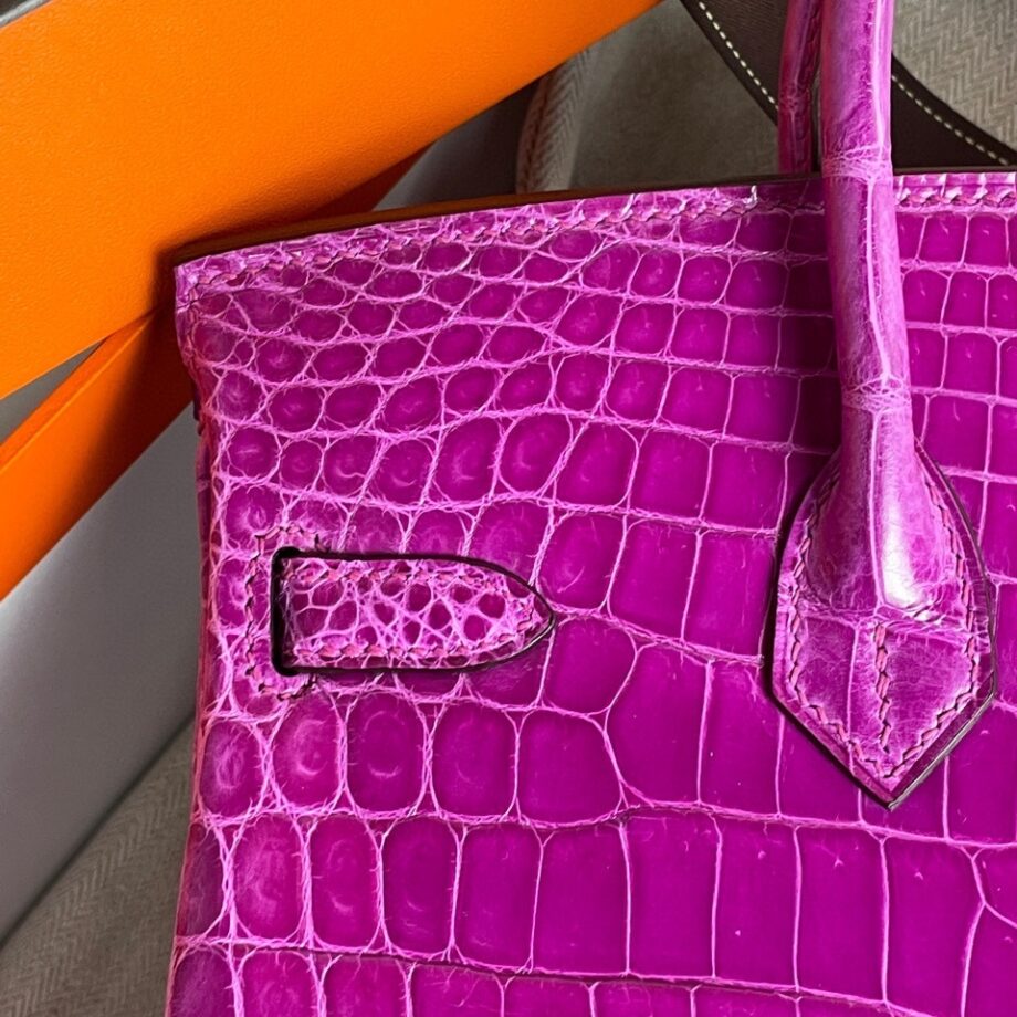 HermèS Birkin25 Purple Nile Crocodile Gold Hardware Handmade Sewing Birkin25