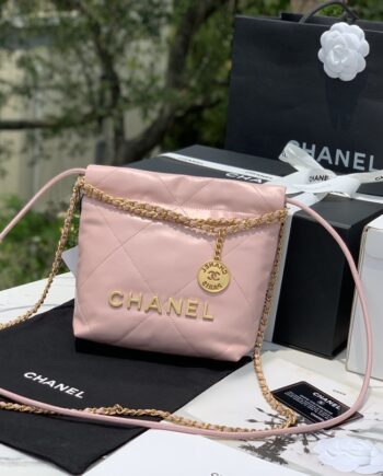 Chanel AS3980 Mini Light Pink Shiny Calfskin & Gold-Tone Metal Chanel 22 Mini Handbag