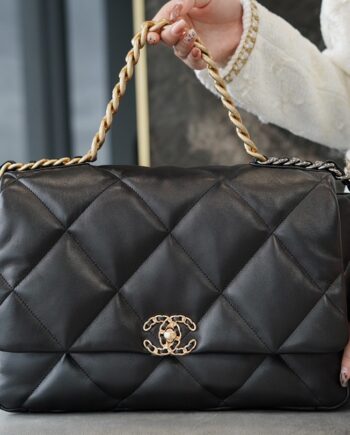 Chanel Black Italian Gaiera Lambskin 19 Maxi Handbag