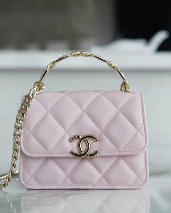 Chanel22S Enamel Handle Chain Bag Pink