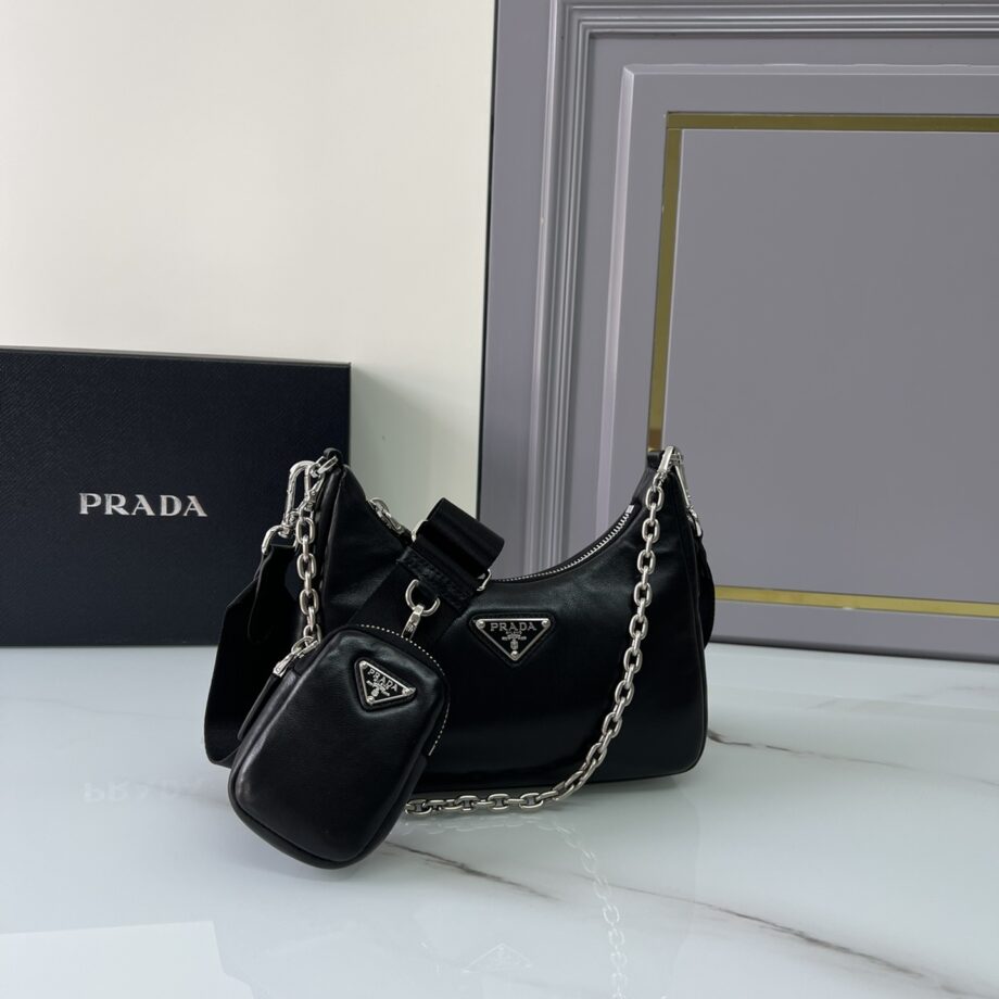 PRADA 1BH204 Sheepskin Hobo Bag