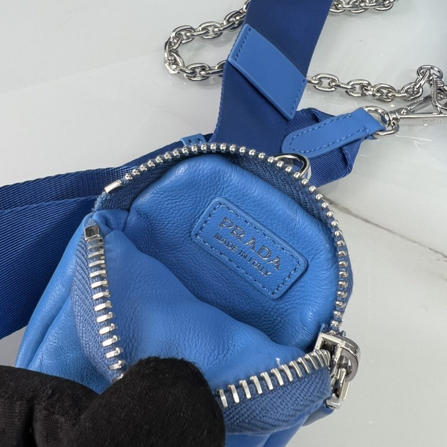 PRADA 1BH204 Blue Sheepskin Hobo Bag