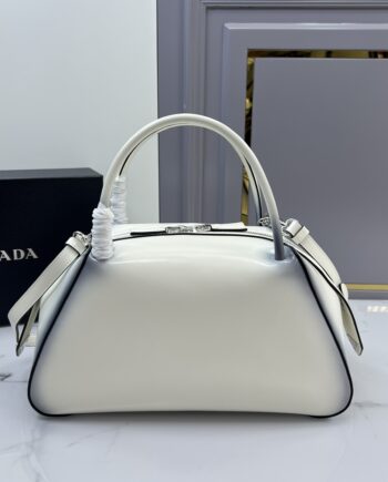 PRADA 1BA365 White Medium Brushed Leather Prada Supernova Handbag