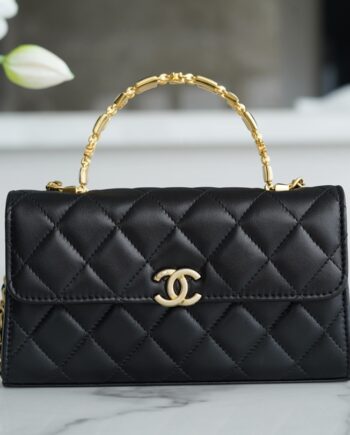 Chanel Black Large Italian Imported Lambskin 22B Enamel Buckle Kelly