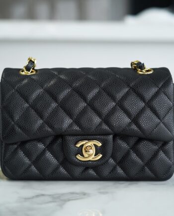 Chanel Black & Gold Hardware French Imported Grained Calf Leather Mini Classic Handbag