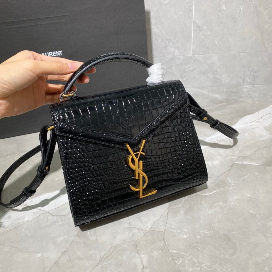 YSL 602716 Black Cassandra Mini Crocodile Pattern Handbag