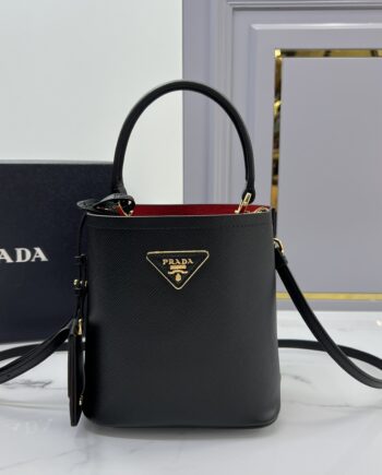 PRADA 1BA217 Black Small Saffiano Leather Prada Panier Bag