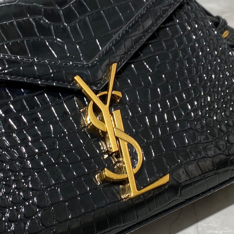 YSL 602716 Black Cassandra Mini Crocodile Pattern Handbag