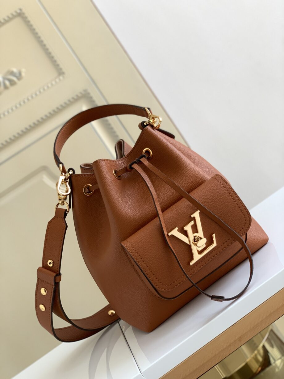 louis vuitton m57687 lockme apricot cowhide bucket bag