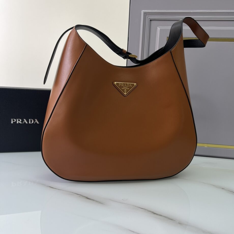 PRADA 1BC181 Large Leather Shoulder Bag With Topstitching