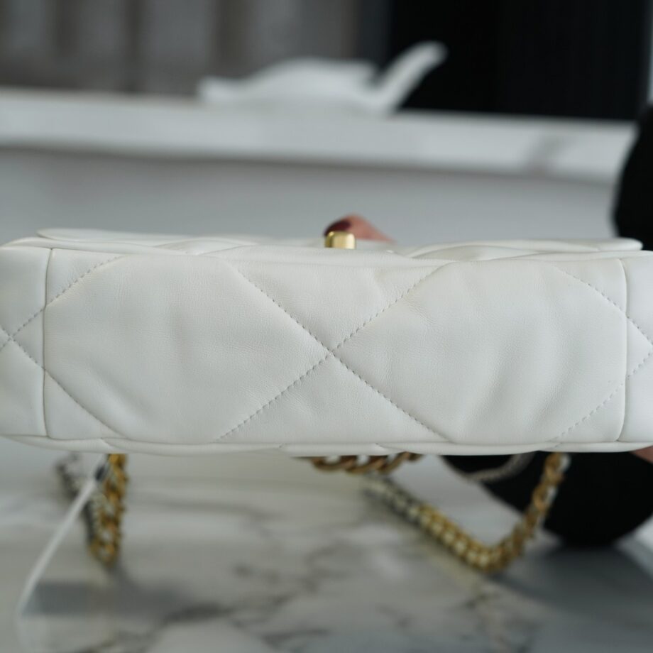 Chanel White Italian Imported Lambskin 19 Handbag