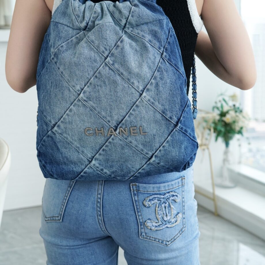 Chanel Denim Blue 23P Double Small Shoulder Back