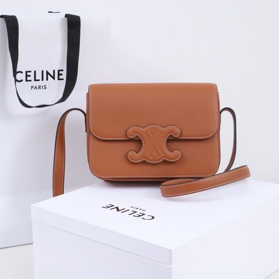 celine 199233 tan teen bag cuir triomphe in shiny calfskin