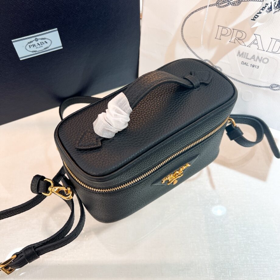 PRADA 1BH202 Black Leather Mini-Bag Cosmetic Bag