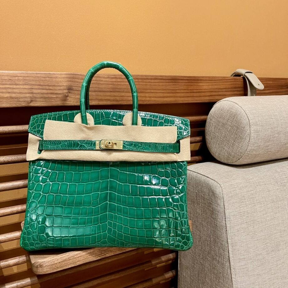 HermèS Birkin25 Cactus Green Nile Crocodile Golden Hardware Handmade Hand Sewing Birkin25