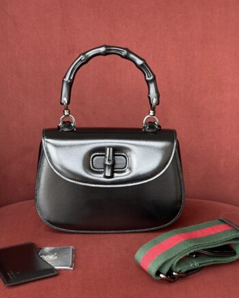 gucci black leather bamboo 1947 small top handle bag