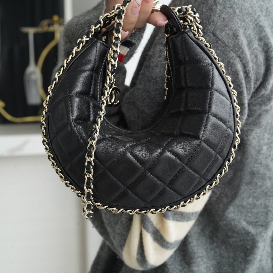 Chanel 23P Black Italian Imported Lambskin Hobo Bag