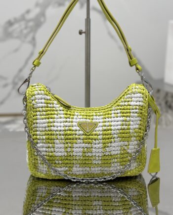 PRADA 1BC204 Raffia Hobo Woven Bag