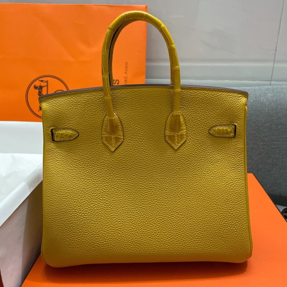 HermèS Birkin25 Yellow Touch Togo Cowhide & Nile Crocodile Leather Hand-Stitched Birkin25