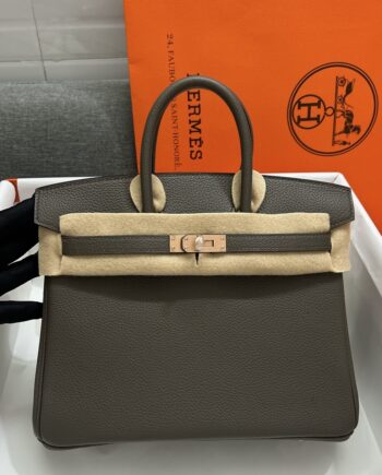 HermèS Birkin25 Gray Togo Cowhide Rose Gold Hardware Hand-Stitched Birkin25