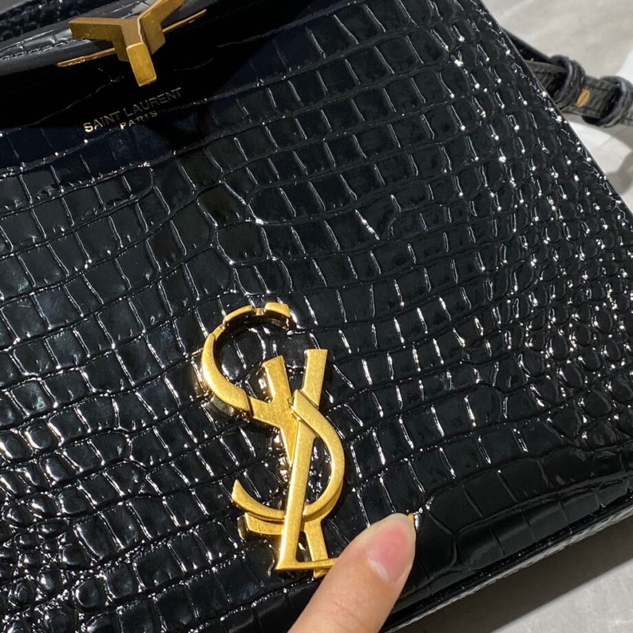 YSL 602716 Black Cassandra Mini Crocodile Pattern Handbag