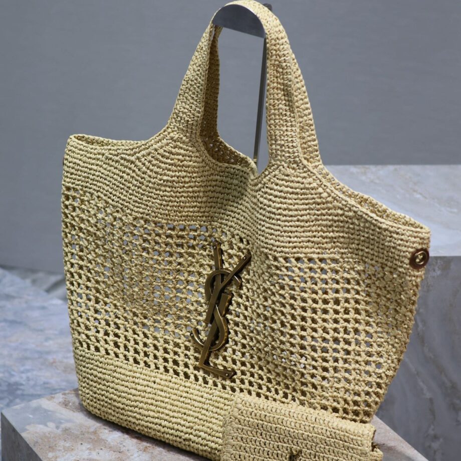 YSL 698651 Raffia Woven Shopping Bag