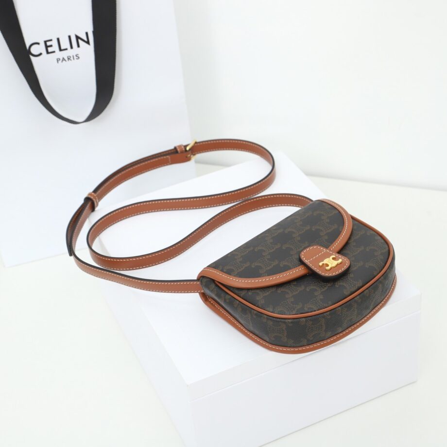 celine 196702 tan mini besace in triomphe canvas and calfskin