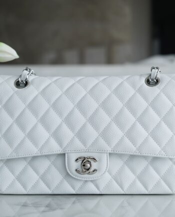 Chanel White & Silver Hardware Italian Cowhide Classic Handbag