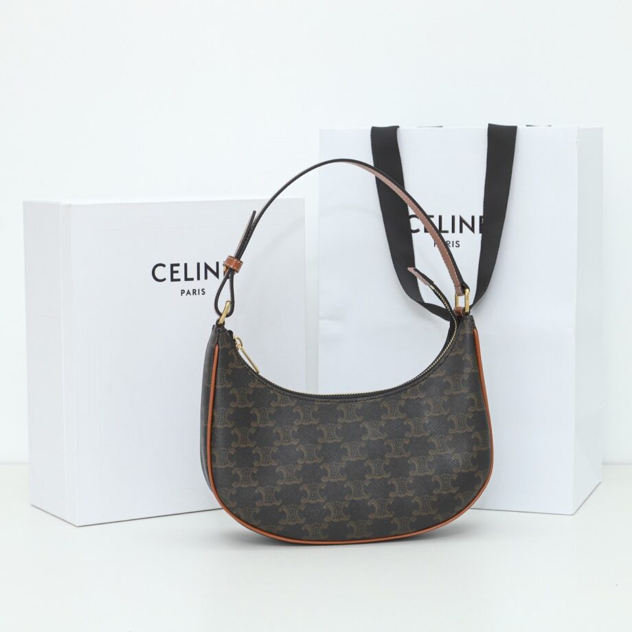 celine 193952 tan ava bag in triomphe canvas and calfskin