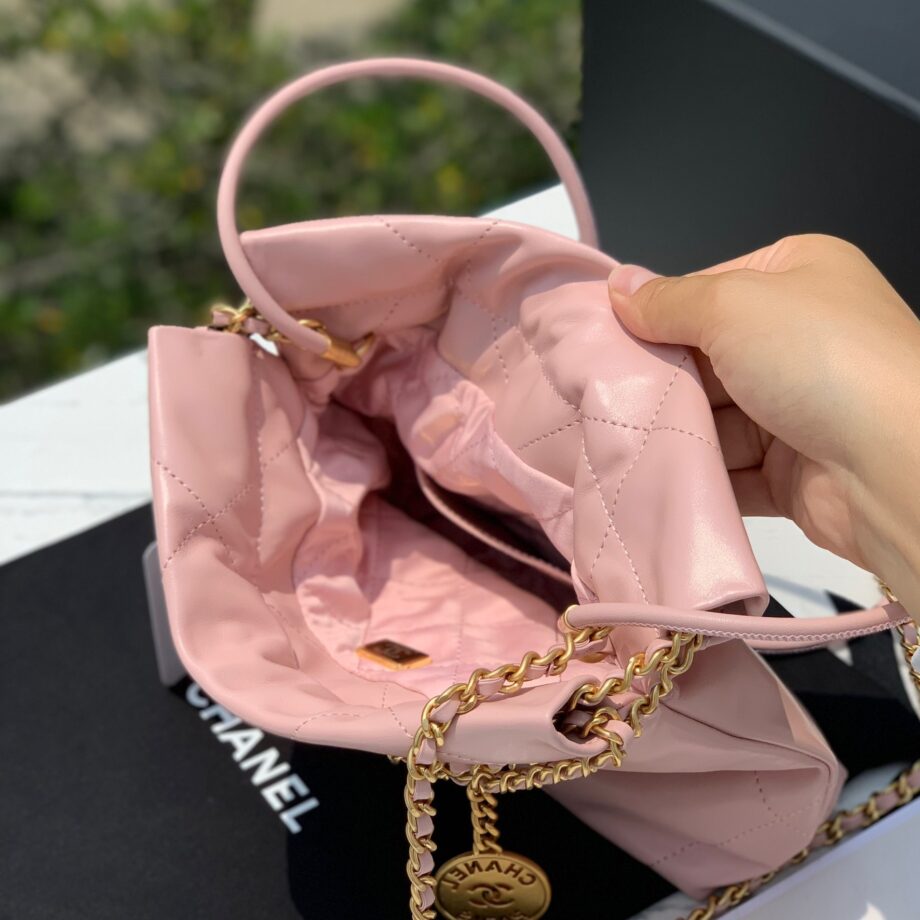 Chanel AS3980 Mini Light Pink Shiny Calfskin & Gold-Tone Metal Chanel 22 Mini Handbag