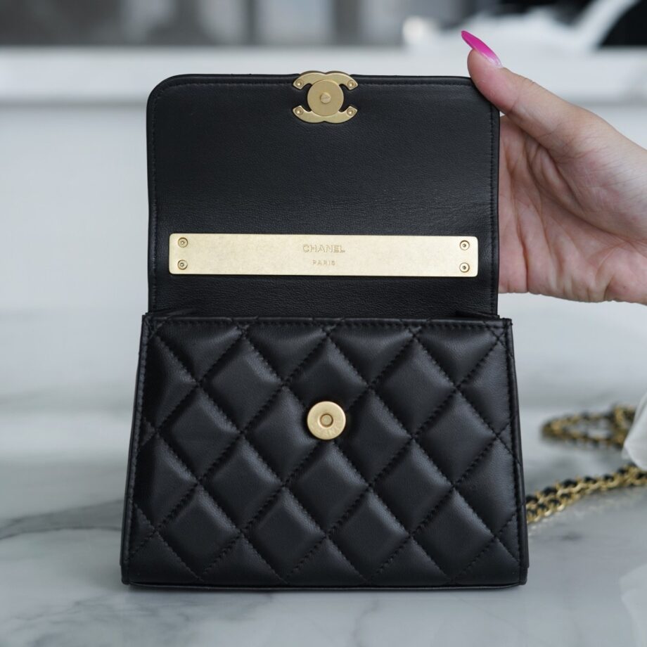 Chanel Black Medium Enamel Buckle Kelly Bag