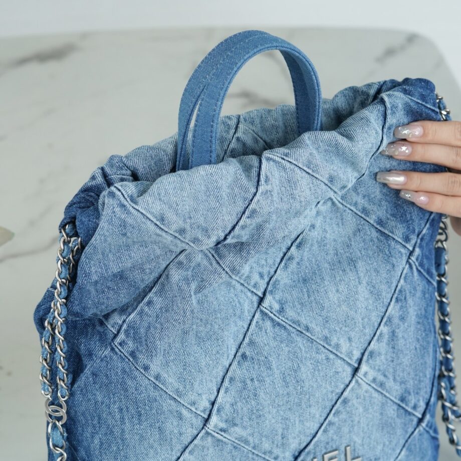 Chanel Denim Blue 23P Double Small Shoulder Back