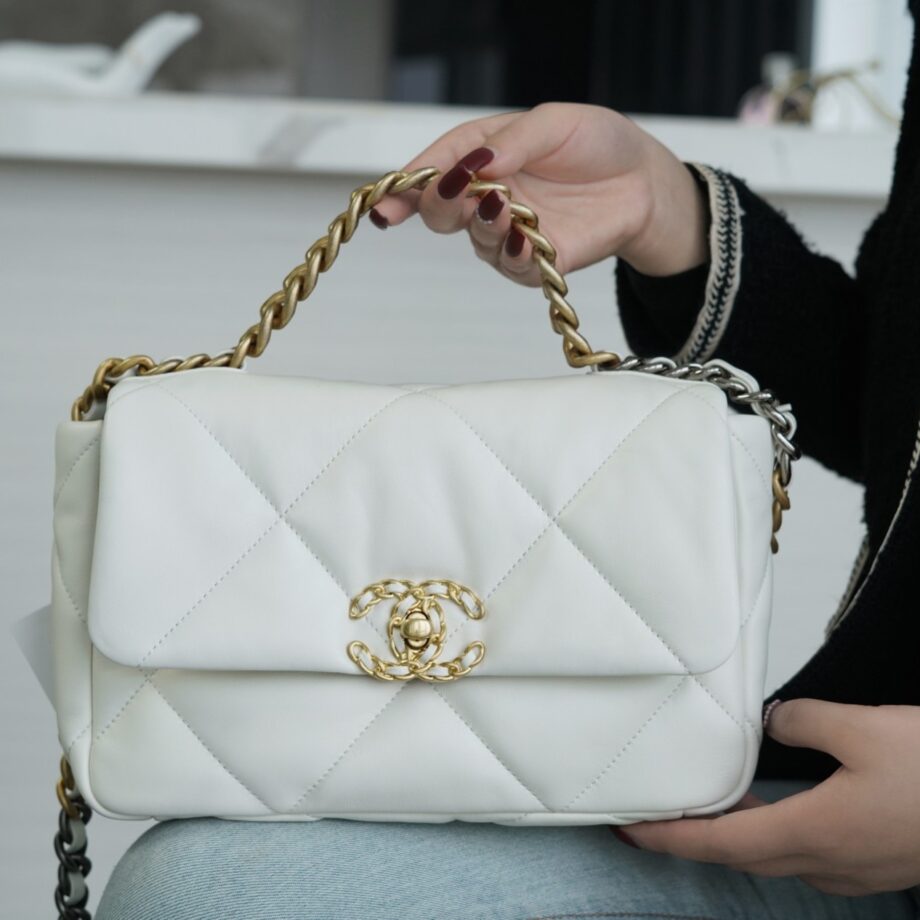 Chanel White Italian Imported Lambskin 19 Handbag